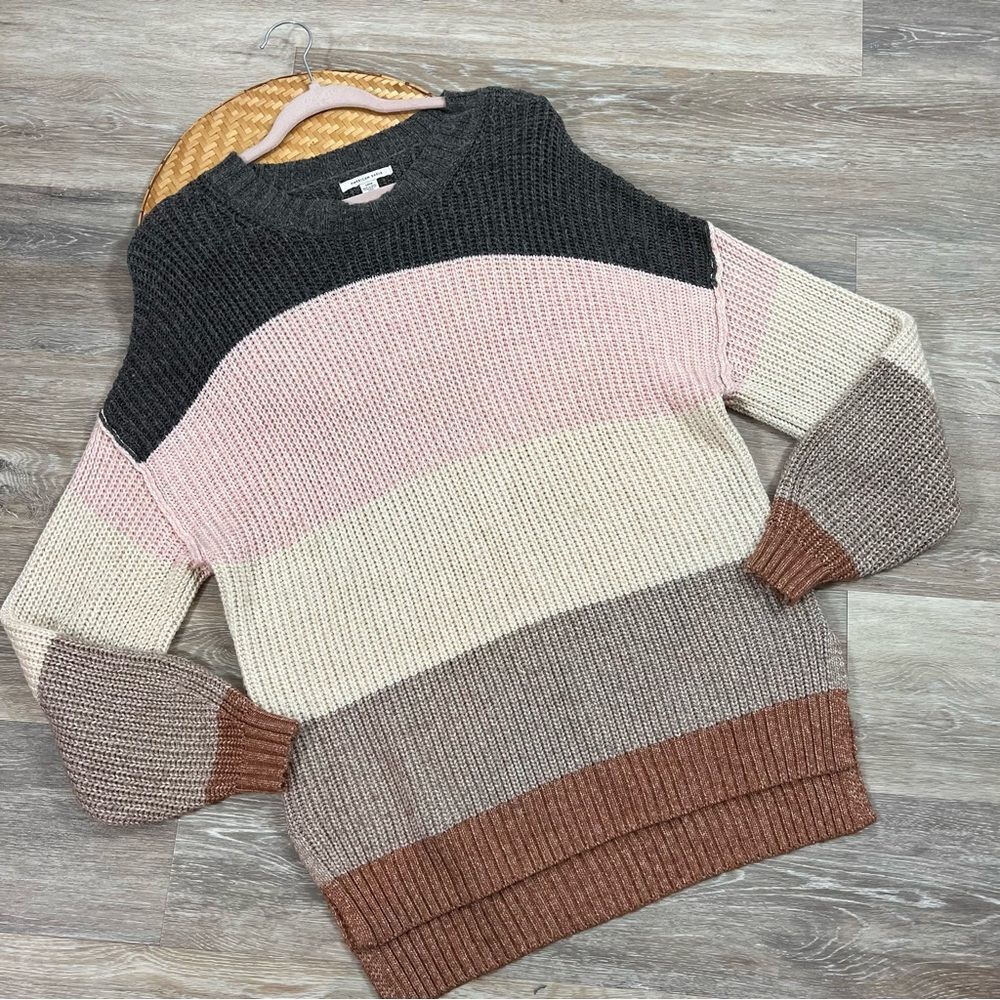 American Eagle neutral striped oversized knit sweater‎